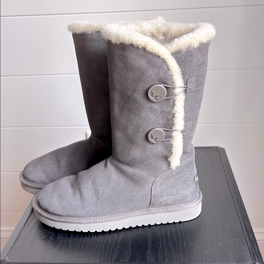 UGG Koolaburra Gray and Cream Winter Boots with Plush Lining